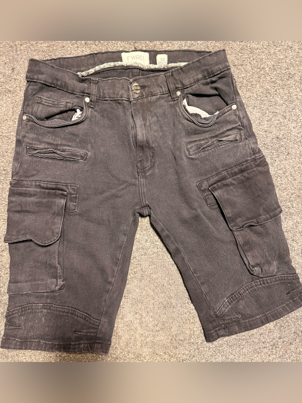 FWRD Black Cargo Jean Shorts for Men - Picture 2 of 3